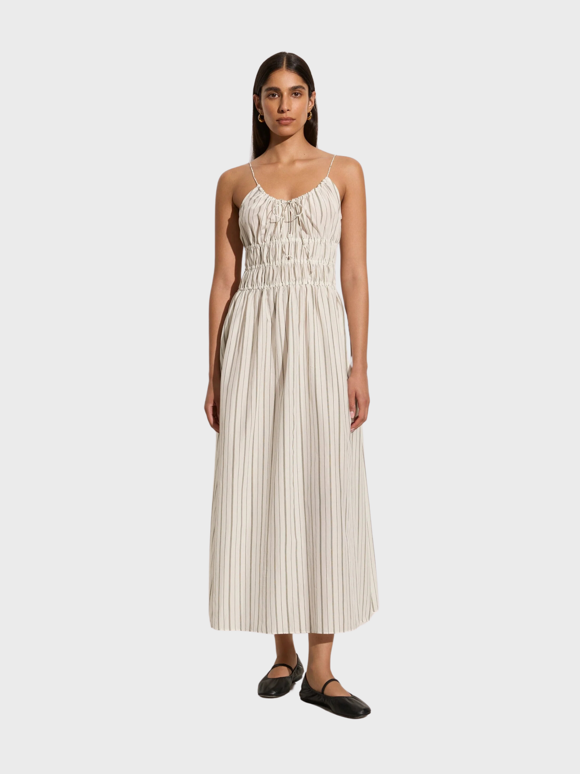 Faithfull Carinna Midi Dress Trieste Stripe-Dresses-West of Woodward Boutique-Vancouver-Canada