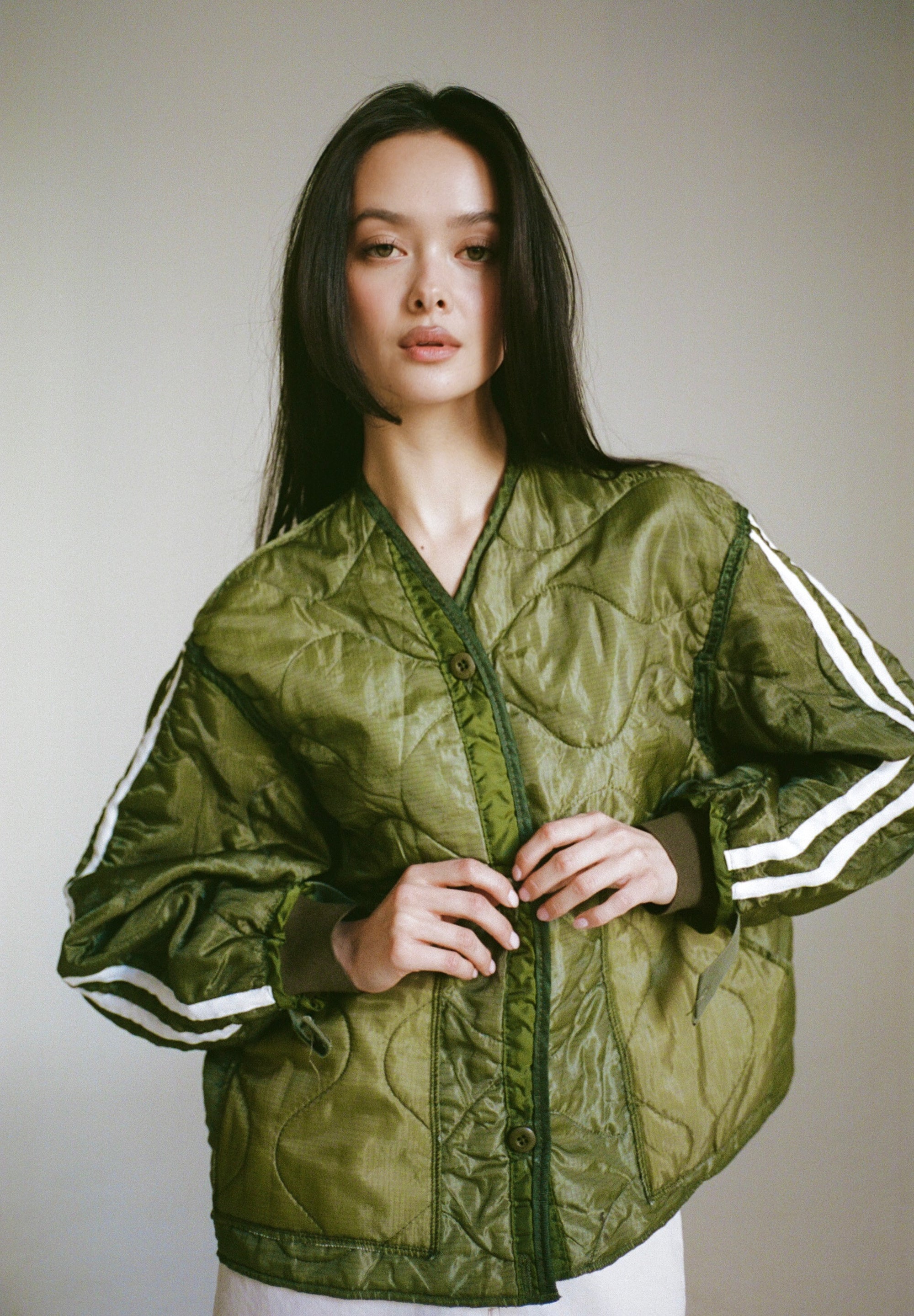 Sloppy Seconds Military Liner Track Jacket Green White-Jackets-West of Woodward Boutique-Vancouver-Canada