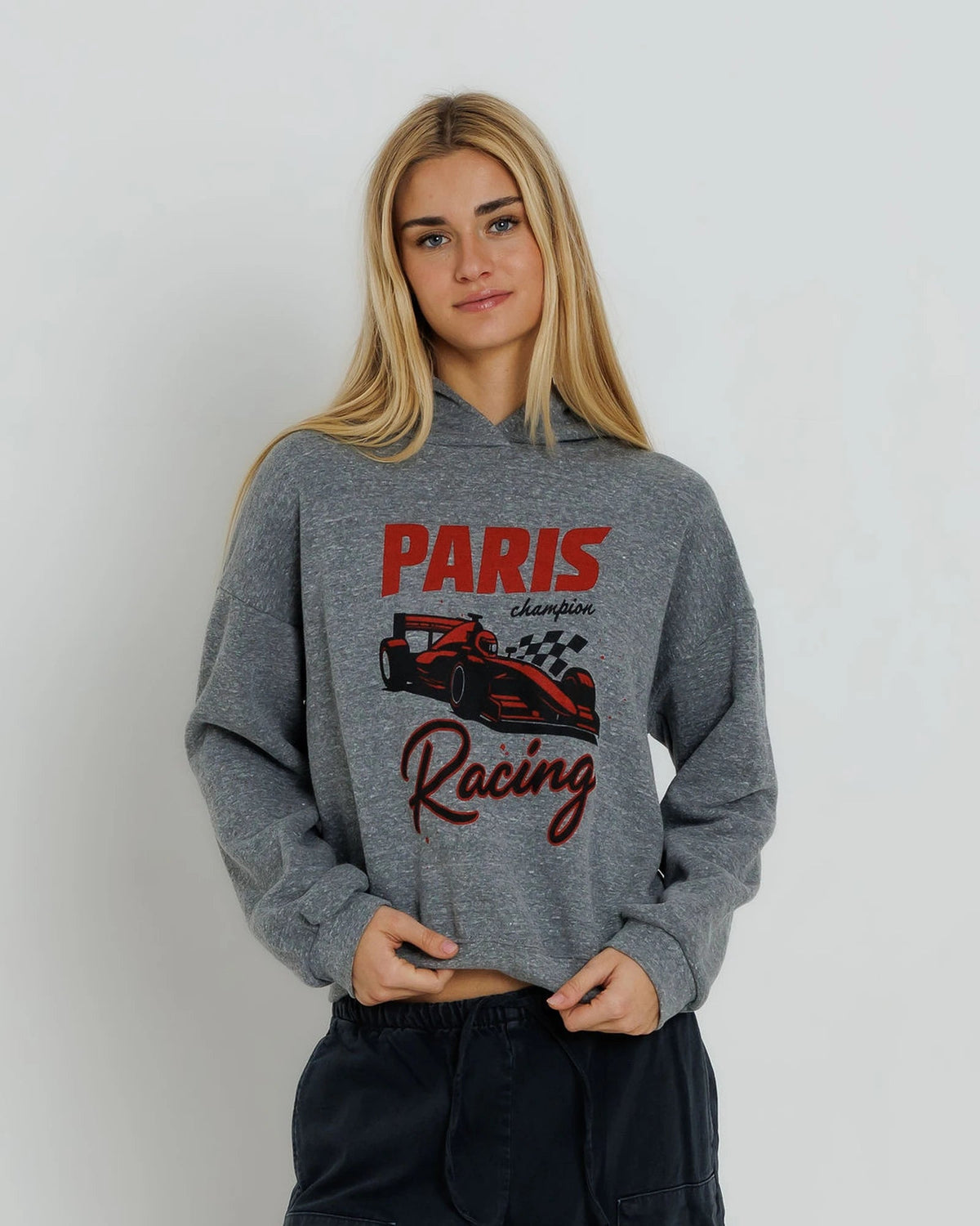 Sunny Somewhere Paris Racing Classic Hoodie Heather Grey-Sweatshirts-West of Woodward Boutique-Vancouver-Canada