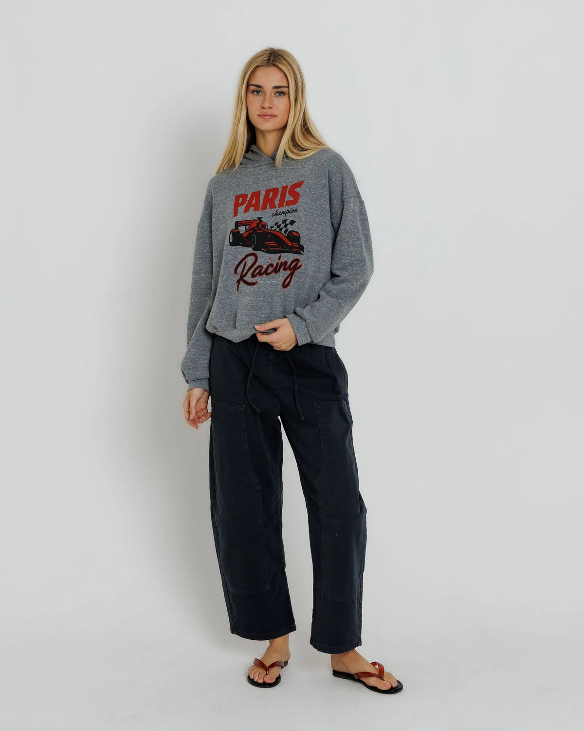 Sunny Somewhere Paris Racing Classic Hoodie Heather Grey-Sweatshirts-West of Woodward Boutique-Vancouver-Canada