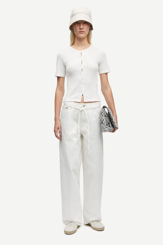 Samsoe Juni Short Sleeve Cardigan White-T-Shirts-West of Woodward Boutique-Vancouver-Canada