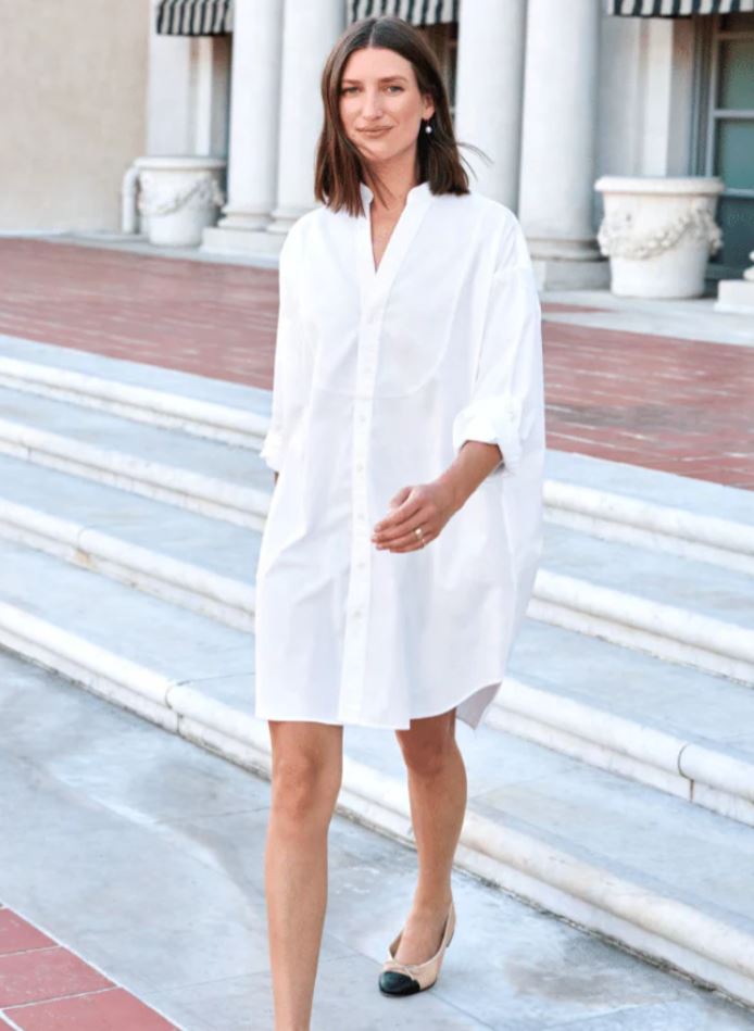 Frank & Eileen Tori Collarless Dress - White with White Bib-Dresses-West of Woodward Boutique-Vancouver-Canada