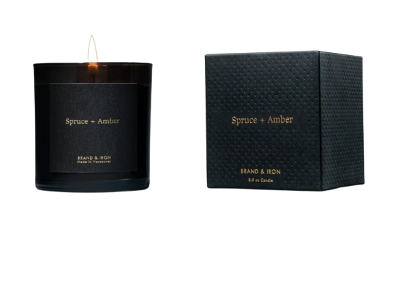 Brand &amp; Iron Candle Dark Series- Spruce + Amber
