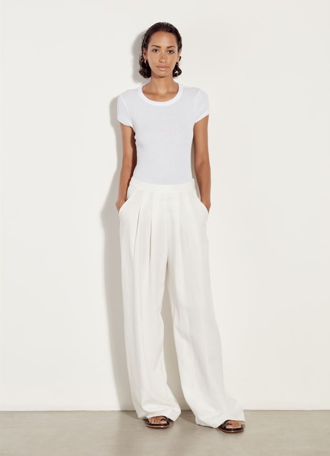 Enza Costa Twill Pleated Wide Leg- Off White-Pants-West of Woodward Boutique-Vancouver-Canada