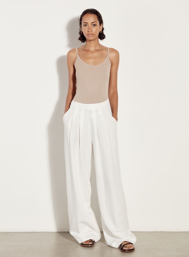 Enza Costa Twill Pleated Wide Leg- Off White-Pants-West of Woodward Boutique-Vancouver-Canada
