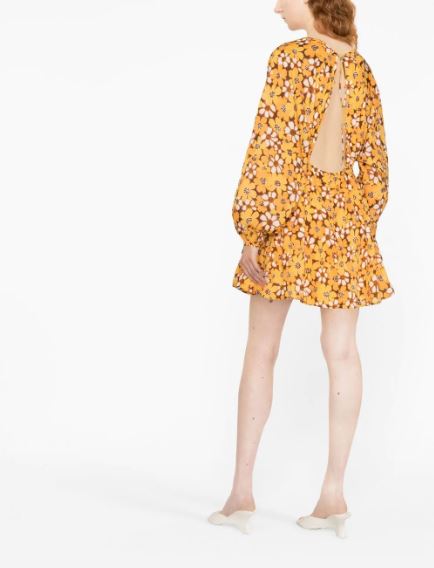 Faithfull The Brand Syrma Mini Dress- Li Ren Floral Orange-Dresses-West of Woodward Boutique-Vancouver-Canada