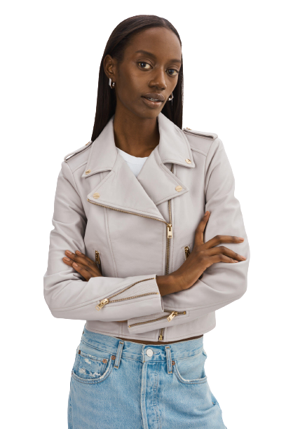 Lamarque Donna Leather Jacket- Moon Grey-Coats-West of Woodward Boutique-Vancouver-Canada