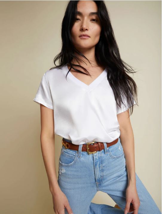 Nation June Sateen V-Neck- White-T-Shirts-West of Woodward Boutique-Vancouver-Canada