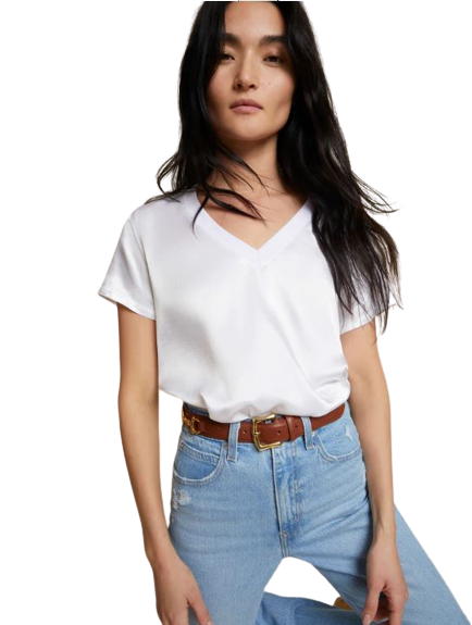 Nation June Sateen V-Neck- White-T-Shirts-West of Woodward Boutique-Vancouver-Canada