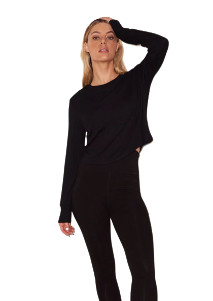 LNA Ribbed Long Sleeve Crew- Black-T-Shirts-West of Woodward Boutique-Vancouver-Canada
