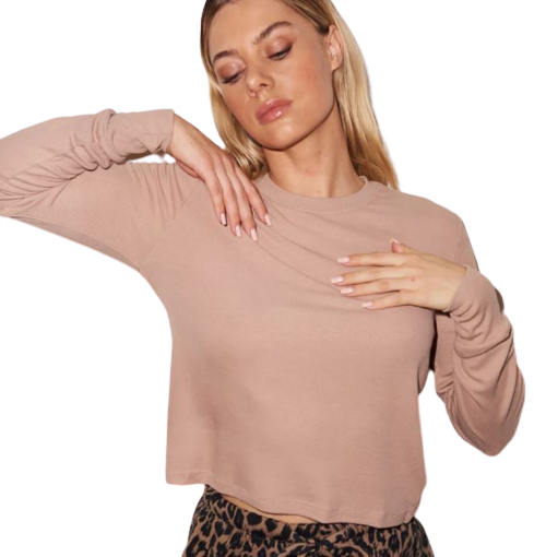 LNA Ribbed Long Sleeve Crew- Nude-T-Shirts-West of Woodward Boutique-Vancouver-Canada